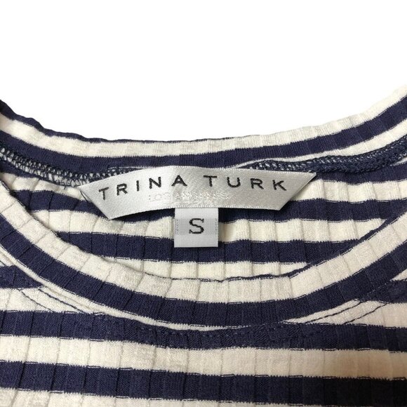 Trina Turk Blue and White Striped Short Sleeve Top Size Small - Picture 3 of 6